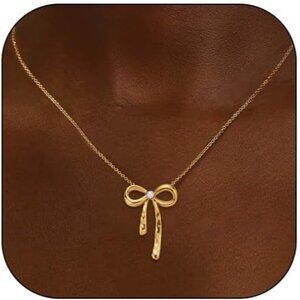 Bow Necklace Gold Paperclip Chain Dainty Bow Jewelry Gifts Stocking Stuffers
